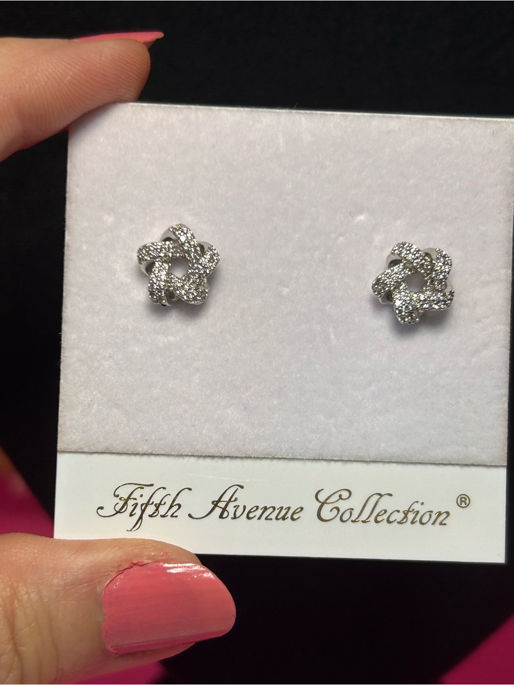 Crystal Knot Stud Earrings Cubic Zirconia Silver tone